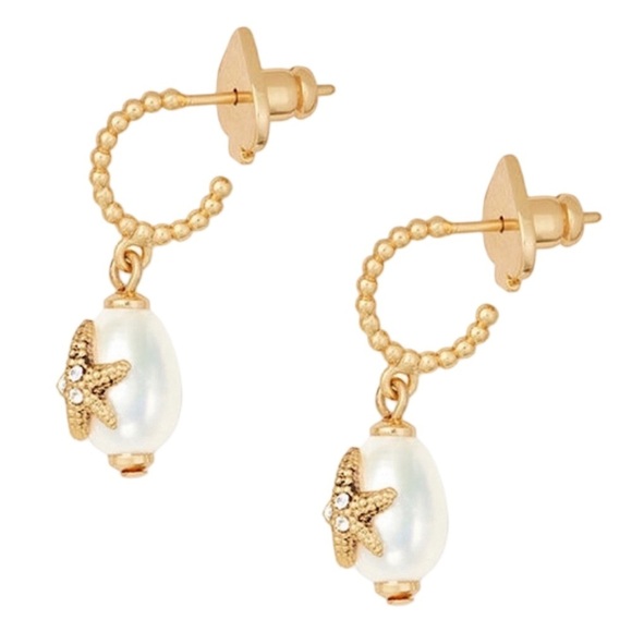 KATE SPADE • Sea Star Starfish Pearl Huggie Gold Earrings - Picture 5 of 6